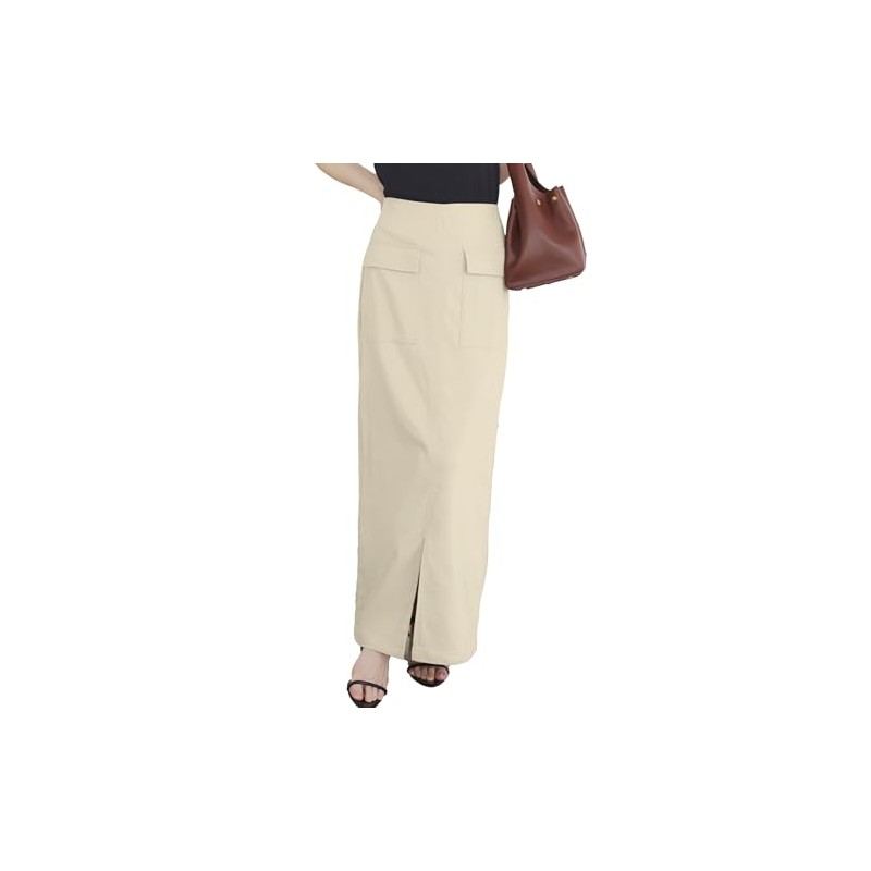 Kobe Lettuce M4077 Running Stretch Tight Skirt, Cargo-Style Skirt, Maxi