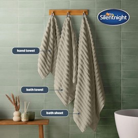 Silentnight Ribbed Cotton Hand Towel - Luxuriously Soft & Super Absorbent Deep Thick Pile Towel - 100% Cotton BCI - Textured Dense Ribbed Hand Towel - 90 x 50cm - Machine Washable, Natural