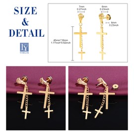 Yumilok Stainless Steel Hoop Earrings for Men Women Earrings Men's Cross Dangle Drop Earrings Gothic Skeleton Hand Dangle, stainless steel