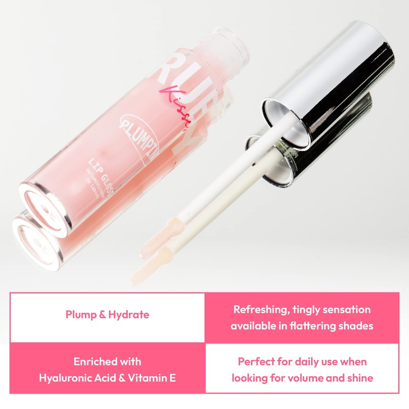 Ruby Kisses Hyaluronic Lip Gloss, High-Shine Volumizing Plumping Hydrating
