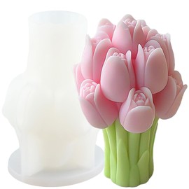 XIAOSHUI Tulip Bouquet Silicone Candle Molds Tulip Candle Mold Tulip Bouquet Candle Molds Tulip Flower Epoxy Resin Molds for Candle Making Candle Home Decorate Mold Candles Resin Clay Craft