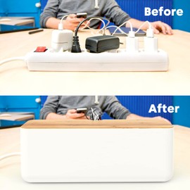 TOPBATHY Cable Management Box Large: Wooden Style Cable Organizer Box and Cover for Floor Under Desk to Hide and Hold Power Strip, TV, Router, Computer and Electrical Outlet Plug Wire