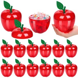 Aneco 12 Pack Red Apple Container Teacher Appreciation Gift Candy Box Valentine Wedding Party Toy Large Filled Plastic Bobbing Apple Candy Jars with Lids Back to School Party Supplies