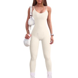 YIOIOIO Women Workout Seamless Jumpsuit Yoga Ribbed Bodycon One Piece Spaghetti Strap Leggings Romper