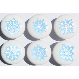 Blue Christmas Snowflakes Ceramic Drawer Knobs Snow Flake Handle Pulls, Set of 6