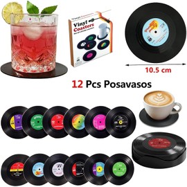 12PCS Portavasos de Silicona Antideslizantes para Mesa, con Diseño de Disco CD Retro, Portavasos de Silicona Antideslizantes, para Amantes de la Música, para Mesa, Adapta Bar Hogar Restaurante