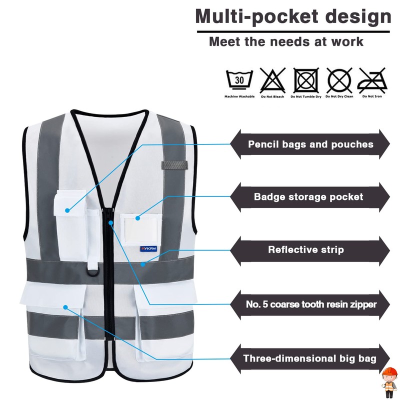 A-SAFETY XSmall White High Visibility Safety Vest with 4 Reflective