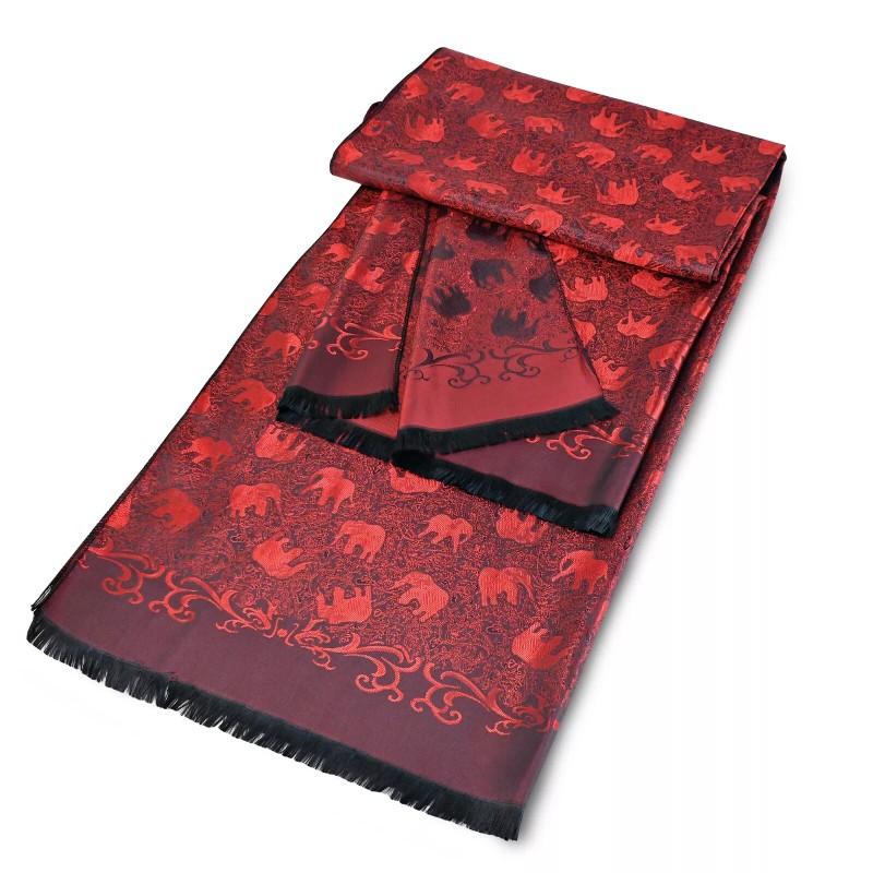 AeraVida Elegantly Stunning Hand Woven Red and Black Silk Elephant
