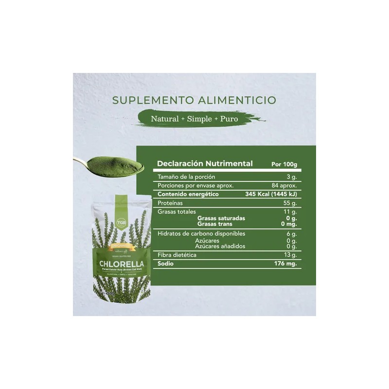 Chlorella Orgánica Pura De Pared Celular Rota 250 Gramos