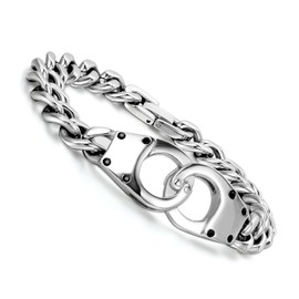 Cupimatch Herren Armband, Edelstahl Handschellen verbinden Design Panzerarmband Panzerkette Armreif, Silber