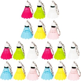 KOMUNJ Pack of 18 Colourful Mini Badminton Key Fob Badminton Metal Key Chain Ball Key Fob 6 Colours Key Ring 3D Key Chain, Yellow, white, red, blue, green, pink