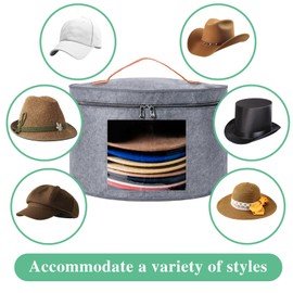 Hat Box, Round Hat Storage Boxes for Women & Men, Foldable Felt Hat Boxes with Lids, Carrying & Storing Various Types of Hats, FoldableTravel Cap Boxes (16.5" D x 9.5" H)