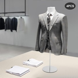 4 Pack Male Mannequin Torso Set Dress Form Torso Male Manikin with Adjustable Stand and Hanging Hook Hollow Mannequin Body Portable Display Mannequin for Sewing Counter Window Display,White