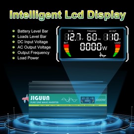 Pure Sine Wave Inverter,3000W 12V to 110V Power Inverter Converter,USB Output LCD Display for Household Home Car RV Camping Use W/Protective Cap