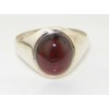 Solid Sterling Silver Ring, Natural Cabochon Garnet Mens Signet Ring