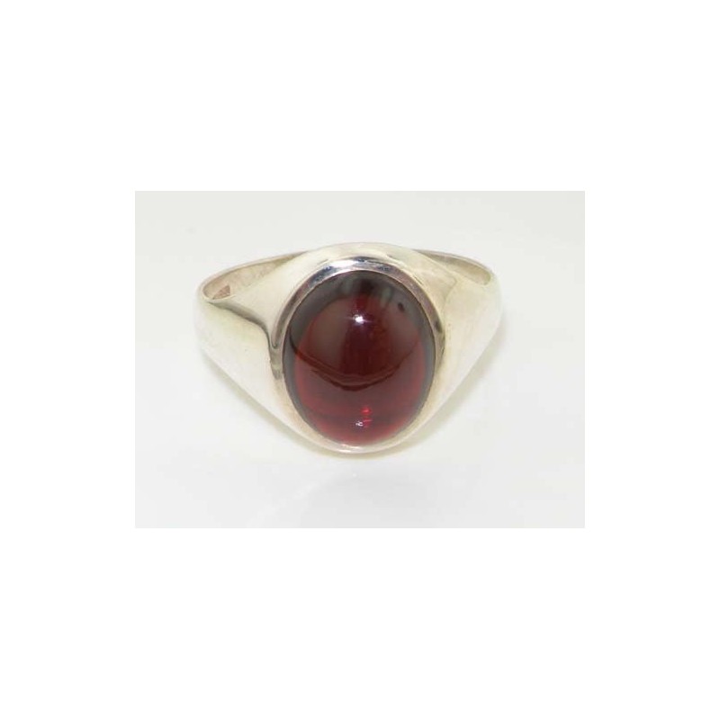 Solid Sterling Silver Ring, Natural Cabochon Garnet Mens Signet Ring