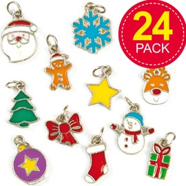 Baker Ross EF961 Christmas Charms — Ideal for Jewellery, Bracelet, Necklace and Keychain-Making, Kids' Arts and Crafts, Gifts, and More (Pack of 24)