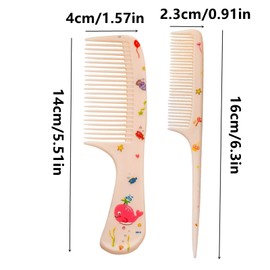 Cute Hair Comb Set, 4 Pcs Pink Strawberry Fruit Combs Plastic Fine Tooth Rat Tail Combs for Women Girls All Hair Types Long Short Wet Dry Curly Straight Hair