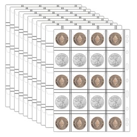 12 Sheets Coin Collection Pages, Coins Pocket Page with 240 Pockets, Coin Binder Inserts Sleeves with Standard 9 Hole for Coin Album. Storage Holder for Currency, Stamp and Other Supplies (20 Pockets)