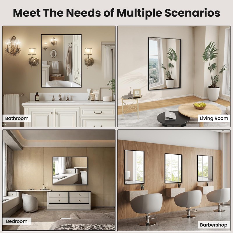 LOAAO Black Bathroom Mirror 24"X32" for Wall, Rectangle Bathroom Vanity