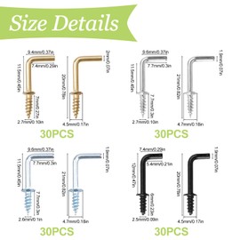 UFURMATE Screw Hooks 120pcs 1/2" L Shaped Hooks Carbon Steel Off Shoulder Dresser Cup Right Angle Hooks Self Tapping Screw Hooks for Hanging Indoor Outdoor