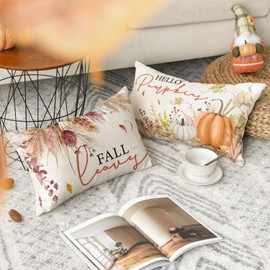 Artoid Mode Blätter Kürbisse Pflanzen Herbst Kissenbezüge 2er Set, 30x50 cm Zierkissenbezug Cushion Cover Couch Wohnzimmer Deko