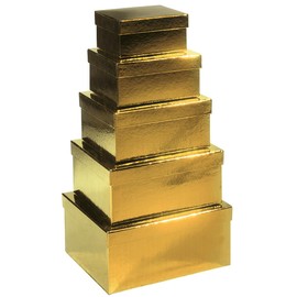 Set of 5 Gift Boxes with Lids Shiny Gold from 16 x 6 x 12 cm to 19 x 10 x 22 cm (W x H x L) Gift Packaging Storage