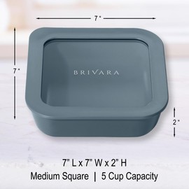 BRIVARA HOME Ceramic Coated Glass Food Storage Container | No PTFE, PFOA, PFAS, and BPA | Reusable Non Toxic Meal Prep Container with Glass Lid | Easy To Store | 5 Cup Square [Dusk]