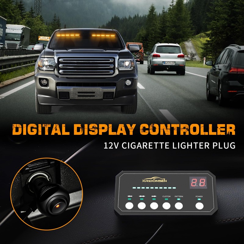 XRIDONSEN 2x 17 inch Emergency Dash Amber Strobe Lights for