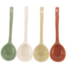 Kichvoe Ceramic Soup Spoons Set of 4 Japanese Ramen Soup Spoons Porcelain Ladles for Asian Dining Serving Wonton Dumplings and Noodles 6.7 Inch