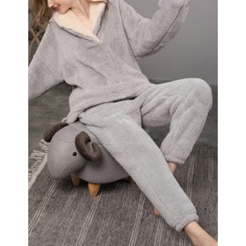 Tanming Womens Fluffy Pajamas Set Fleece Pullover Pants Plush Loungewear Sleepwear (Grey-S)