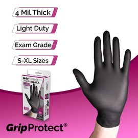 GripProtect® Precise Black Nitrile Gloves | Exam | 4 Mil | Chemo-Rated | Food, Home, Hospital, Law Enforcement, Tattoo | (One Size Fits Most - LG, 50)