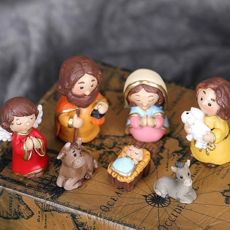 Colorful Nativity Scene Figurine Set Cute Animals Rugged Lightweight Reliable