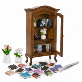 AceList Anxiety Bookshelf Mini with 2 Floral Pots & 60 Books, Vintage Style