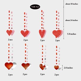 Glitter Pink Red Heart Garland Party Decorations Hanging Heart Banner Streamer Backdrop for Valentines Mother's Day Wedding Anniversary Bachelorette Engagement Bridal Baby Shower Birthday Decor