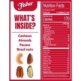 Fisher Snack Deluxe Mixed Nuts, 24 Ounces, Cashews, Almonds, Pecans, Brazil Nuts, 100% Recyclable, Healthy Snacks for Adults