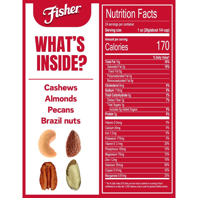 Fisher Snack Deluxe Mixed Nuts, 24 Ounces, Cashews, Almonds, Pecans,