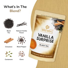 BREWIX, Vanilla Spiced Chai Tea (25 Pyramid Tea Bags) | High Caffeine, Gluten Free | Blend Of Vanilla & Masala Chai Tea | Black Tea with Cinnamon, Black Pepper, Cardamom and Clove | Energy & Focus Tea
