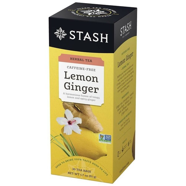 GINGER LEMON TEA 30 Tea Bags (Not 20) Non-GMO TEA, TASTES AMAZING STASH QUALITY
