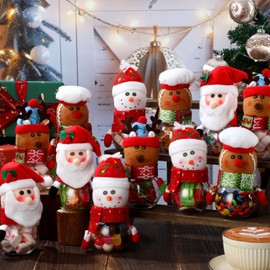 Reallnaive 12 Pcs Christmas Candy Jars with Snowman Santa Elk Gingerbread Lid 5.91 x 3.15 Inch Plastic Clear Cookie Jar Christmas Snack Food Storage Container for Holiday Party Gift