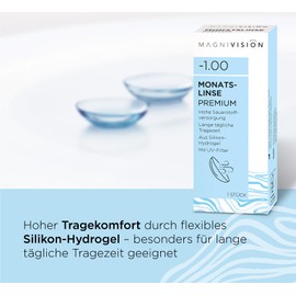 MAGNIVISION Monatslinse Premium, weiche Kontaktlinsen für -4,00 dpt., Kontaktlinse mit Silikon-Hydrogel-Material und UV-Filter für lange Tragezeiten, ohne Konservierungsstoffe