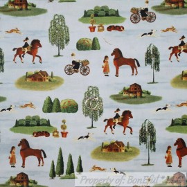 Windham Fabrics BonEful Fabric FQ Cotton Quilt Blue Holiday Colonial Historic Scenic Farm House