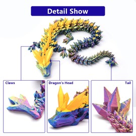 Creativity 24 Inch 3D Printed Dragon, Articulated Dragon, Bigger Fidget Crystal Dragon Toys, 3D Printed Articulated Dragon for Home Office Car Desk Decor Toys (Magic Gold)