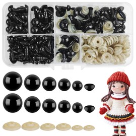 HavaCue 260 Pcs Safety Eyes for Crochet Toys, 6-12mm Crochet Eyes, Black Eyes for Crochet Toys, Crochet Safety Eyes with Noses, Safety Eyes for Amigurumi, Teddy Eyes Toys with Washers DIY Crafts