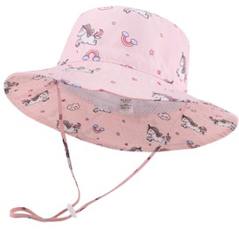 DRESHOW Baby Sun Hat Toddler Sun Protection Cap Unisex Summer Printed Bucket Hats with Chin Strap UPF 50+