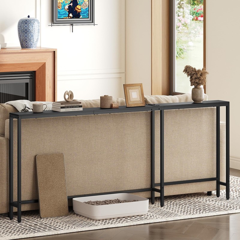YATINEY Narrow Console Table with Outlets, 70.9" Sofa Table Narrow