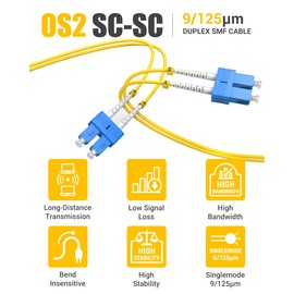 Foboiu OS2 SC to SC Fiber Patch Cable 5Pack 2M(6FT), Duplex Singlemode Fiber Optic Cable SC-SC 1G/10Gb, 9/125μm LSZH SC to SC SMF Fiber Optic Patch Cord for SMF SFP+ Transceiver,PC,Yellow
