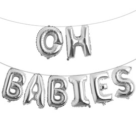 16 inch Oh Babies Balloons Twins new born Baby Shower Banner Party Supplies Decorations Gender Reveal (OH BABIES Silver)