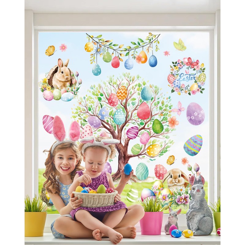 JMHACHY Easter Window Clings Decorations - 9 Sheets Easter Egg