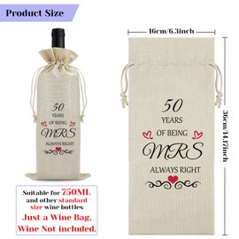 Vadaka 50th Anniversary Wine Bags for Women Funny 50th Wedding Anniversary Decorations for Mum 50 Year Anniversarys Wine Gift Bags Gift for Husband Parents Grandparents Golden Anniversarys Decoration